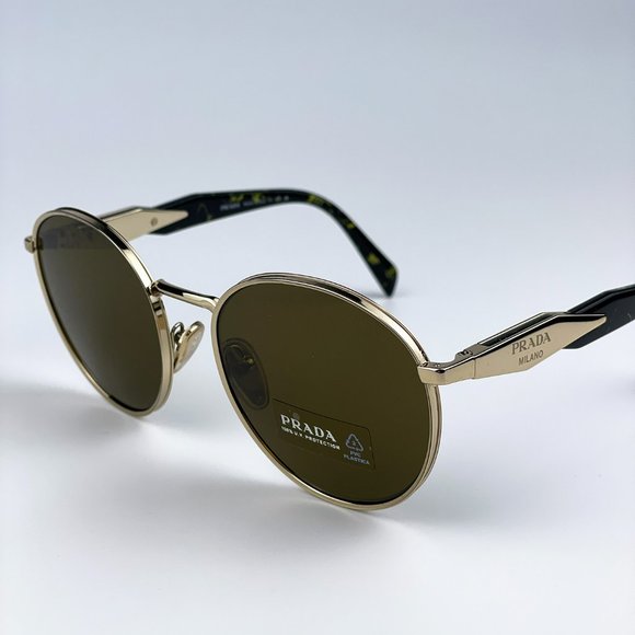 NEW Prada PR56ZS ZVN01T Gold Brown Oval Metal Unisex Sunglasses - Picture 8 of 12